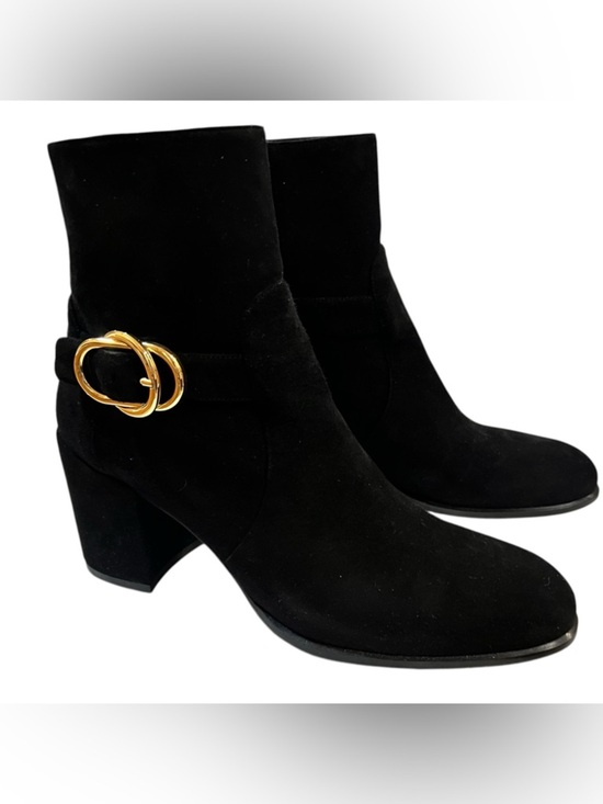 Buckle down on your 2020 goals in our new #BENEDICTA bootie  Stuart Weitzman Benedicta Bootie Black Suede Gold Buckle Sz 8 / 38.5 Narrow NWT